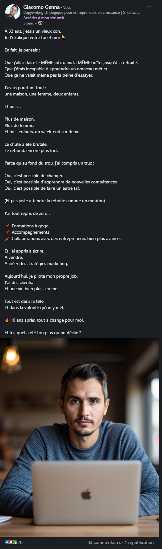 Mon post LinkedIn sur le déclic qui m'a fait changer de métier
