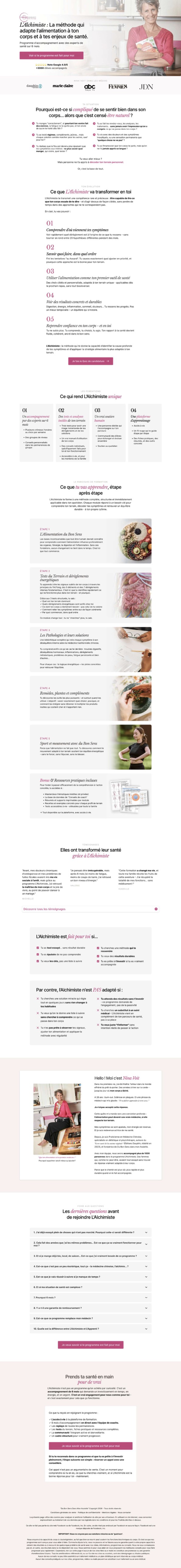 Page de vente Alchimiste E-Learning, le programme de Nina Voit